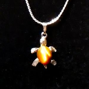Tiger Eyed Turtle Pendant Necklace